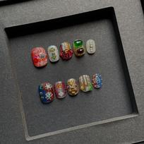 Hand-Painted Short Press-On Nails Artistic Design Wearable Acrylic Tips Women Extra Small