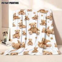 1Pc  Cute Brown Teddy Bear Print Flannel Throw Blanket Soft Cozy Warm Blanket For Bedroom Living Room Home Decor 100cmx70cm