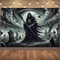 Grim Reaper Spooky Cemetery Scene Wall Hanging Tapestry Versatile Backdrop For Home Bedroom Indoor/Outdoor Decoration 40x60CM