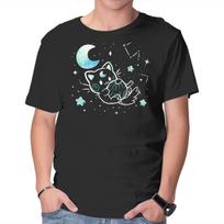 Unisex Crew Neck T-Shirt Cat In The Stars Graphic Short Sleeve Casual Tee M