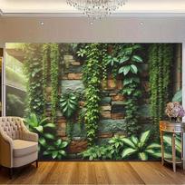 Lush Greenery Tapestry: Stone Wall With Cascading Plants For A Serene Living Room Decor 100x150cm