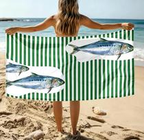Striped Sardine Pattern Beach Towel Nautical School Fish Design Lake House Decoration Beach House Essential Towel 50X100cm &1pc