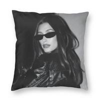 H-Hailey Bieber Pillowcase Double-Sided Printing Polyester Cushion Cover Decorative Pillow Case Cover Home Zipper 45X45Cm Peach skin 18*18(CM)-1Pcs