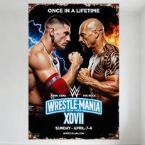 WWE WrestleMania XVII Vintage Metal Tin Sign John Cena vs The Rock Event Poster with Lightning & Flames for Man Cave Bar Home De 20x30cm（7.8x11.8inch）