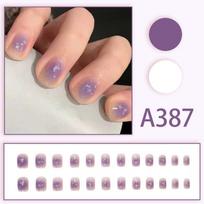 Fresh & Gentle Style Short Glitter Fake Nail Tips - Removable & Wearable beige