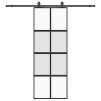 Sliding Door with Fittings Black 76 x 205 cm Tempered Glass