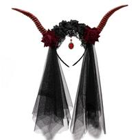 A52E Handmade Rose Witch Costume Horn Halloween Party Role Play Headbands raudona