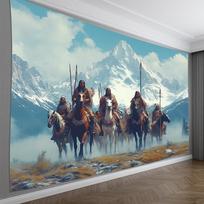 Epic Mountain Tapestry: Native Warriors On Horseback For A Dramatic Living Room Decor 100x150cm