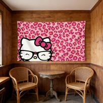 Sanrio Hello Kitty Rožinis Leopardas Gobelenas Akiniai Animacinis Filmukas Sienos Kabinamas Namų Kavinės Dekoras Hello Kitty Gerbėjo Dovana Plokščia Spauda 150X200CM pink