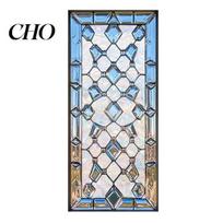 Stained Glass Window Film Film, Geometric Patterns Clings, Decorative Rainbow Static Sticker Sticker, UV Block Heat Control Covering for Kitchen, B