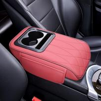 Portable Center Console Armrest Cushion Pu Leather With Cup Holder Car Armrest Pillow Multifunctional Height Increasing vyno raudonos spalvos