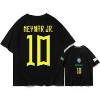 Brazil team Neymar No. 10 football cotton short-sleeved T-shirt men's summer tide brand loose shoulder half-sleeved top 150XXS