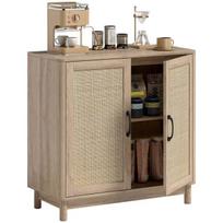 Indauja - HOMCOM - 2 rotango durelės, reguliuojama lentyna ir užapvalinti kraštai - medžio drožlių plokštė - 76 x 35 x 75,5 cm - ąžuolo