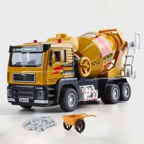 1:40 Scale Electric Cement Mixer Truck Model Toy Sound Light Pull Back Automatic Discharge Engineering Vehicle for Boys Gifts geltona