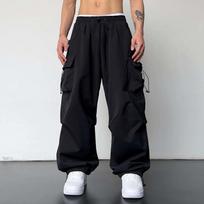 Cargo Pants For Men Baggy,Men's Parachute Cargo Pants Lightweight Pants Drawstring Loose Fit Hiking Casual Pants L juoda