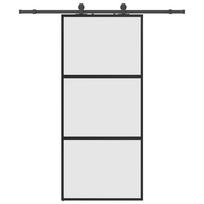 Sliding Door with Fittings Black 90 x 205 cm Tempered Glass