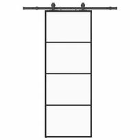 Sliding Door with Fittings Black 76 x 205 cm Tempered Glass