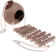 Bird Parrot Coconut Shell Nester With Cloud Ladder Wooden Toy For Aviary Use