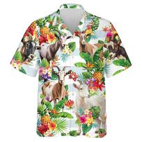 Goat Hawaiian 3D Printed Beach Shirts Funny Flower Goats Graphic Shirt For Men Clothes Animal Sheep Aloha Short Sleeve Blouses S