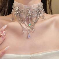 Rhinestone Choker Necklace Beaded Teardrop Pendant New Pendant Necklace  Women 1pc