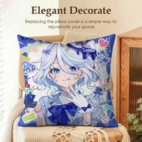 Cute Furina Genshin Impact Cushion Cover Natural Linen Organic Fabric Double-Sided Printing Sofa Home Decor Gift Pillow Case Peach skin 18*18(CM)-1Pcs