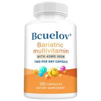 Bariatrinis multivitaminas su 45 mg geležies, didelės stiprybės kasdienis maistinių medžiagų papildas bariatrinėms operacijoms, Vitaminas C, D3, B12 ir Magnis 120PCS