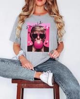 Donald Trump Retro Checkered T-Shirt, Trump Heart Glasses, Pink Trump Girl Shirt M