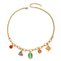 Stainless Steel Pendant Necklace 18 K Gold Plated Trendy Neck Chain Golden Heart Shape Choker Necklaces Tropical Style