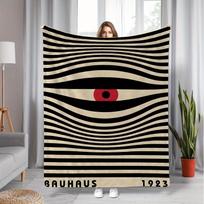 Bauhaus Akių Flanelinis pledas Retro 1923 Dryžuotas raštas Raudonas Juodas Smėlio spalvos Meno Sofos Užtiesalas Svetainės Šiltas Minkštas Plokščia spauda 70X100cm