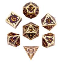 Cusdie Metal Frame+Glitter Candy Paper Dice Set Unique D4-D20 Polyhedral Dice for Pathfinder Tabletop Role Playing Board Games violetinė