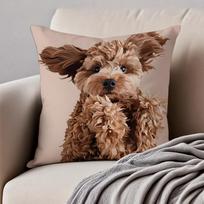 Cuteand Lovely Toy Poodle Dog Animals Cushion Cover Pillowcase Anti-Dustmite Invisible Zipper Short Plush Sofa Cushion Peach skin 18*18(CM)-1Pcs