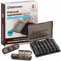 Savaitinė vaistų kasetė „Balanssen“, vaistų organizatorius, 3 laikai, 7 dienos, juoda su dėklu