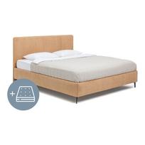 Minkšta dvigulė lova su čiužiniu ir grotelėmis 180x200 cm, garstyčių spalvos Noira Slim - Bonami Selection