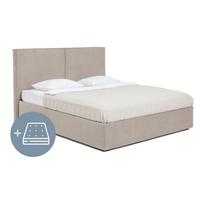 Minkšta dvigulė lova taupe spalvos su čiužiniu ir grotelėmis 160x200 cm Thessa Bold - Bonami Selection