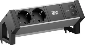 Bachmann DESK2 ALU Black stalinis jungčių blokas 2x CEE7/3 1x USB-C/C 45W juodas RAL9005