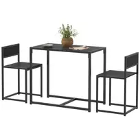 3 dalių baro stalo komplektas, aukštas stalas, 2 kėdės, 1 stalas, 90 cm x 47 cm x 76 cm, juodas
