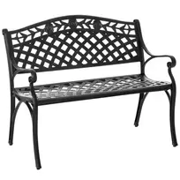 2 vietų aliumininis sodo suoliukas, metalinis suoliukas su porankiais, kaimiško stiliaus, juodas, 102,5 x 61 x 84 cm