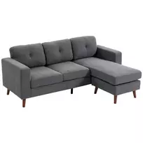 Kampinė sofa 192 cm L formos, 3 vietų sofa su reversiniu šezlongu, kordiniu audiniu, skirta mažoms erdvėms, tamsiai pilka