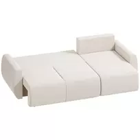 Išskleidžiama sofa su reversine šezlongo dalimi, L formos 3 vietų aksominė sofa, kreminės baltos spalvos