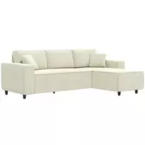 HOMCOM 3-vietė L formos kampinė sofa su keičiamu gultu, 2 pagalvėmis, spyruokliniu pamušalu, kordiniu apmušalu, svetainės baldų komplektas svetainei, miegamajam, 241x153x83 cm kreminės baltos spalvos