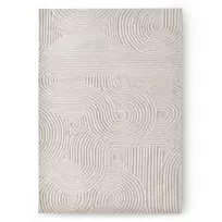 Stačiakampis kilimas „Kivi“, 120x180 cm, tuftuotas, vilnonis, kreminės spalvos, su lankais