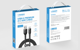 Veger Kabelis USB-A to USB-C PD 11V 6A 66W AC04 1.2m, Juoda