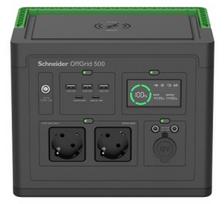 Schneider OffGrid Portable Power Station 500, 230V, 517Wh Lithium-ion, LCD, 2 CEE 7/3 Schuko outlets, Sinewave, 3 USB-A, 2 USB-C, Wireless Charger