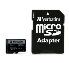 Verbatim 47044 Pro U3 Micro SDXC Atminties kortelė 128GB + microSD į SD Adapteris