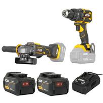 JCB JCB-18PKIT-4 Professional 18V įrankių rinkinys smūginis gręžtuvas-suktuvas 75Nm kampinis šlifuoklis 125mm 2x5.0Ah akumuliatoriai 4.5A įkroviklis