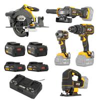 JCB JCB-18PKIT-5 Professional 18V įrankių rinkinys 1/2colio smūginis veržliasukis 550Nm tepalo pistoletas 2x5.0Ah akumuliatoriai 4.5A įkroviklis