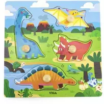 Viga Medinis Dėlionė Su Rankenomis Dinozaurai