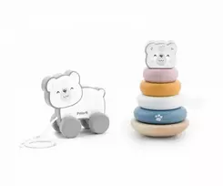 Viga Toys Viga Medinis Žaislas PolarB Komplektas: Poliarinis Lokys Stacking Piramidė + Traukiamas Poliarinis Lokys