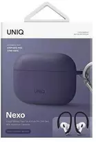 Uniq dėklas Nexo AirPods Pro 2 gen + ausų kabliukai Silikonas violetinė/juoda violetinė