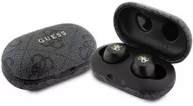 Dėklas TWS Guess 4G Metalinės Bluetooth ausinės su ENC doko stotimi - juodos spalvos